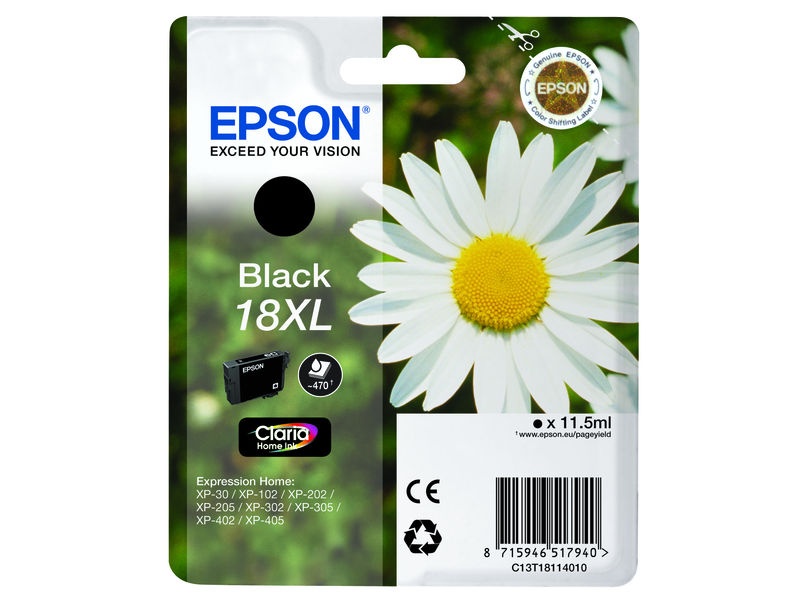 EPSON - Cartuchos ORIGINALES Inyección De Tinta 18XL Negro (Ref.C13T18114010)