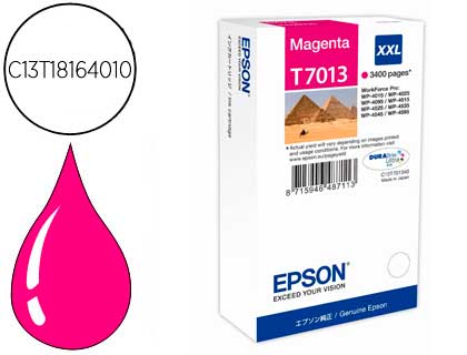 EPSON - Cartuchos ORIGINALES Inyección De Tinta STYLUS T7013 MAGENTA XL WP-4000 4500 CAPACIDAD 3400 PAG (Ref.C13T70134010)