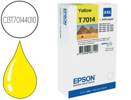 EPSON - Cartuchos ORIGINALES Inyección De Tinta STYLUS T7014 AMARILLO XL WP-4000 4500 CAPACIDAD 3400 PAG (Ref.C13T70144010)