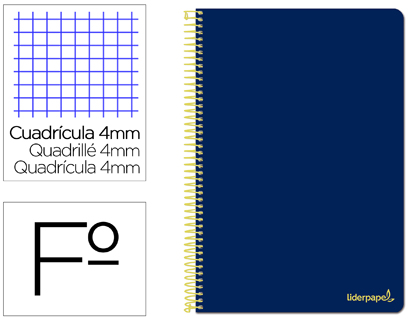 LIDERPAPEL - CUADERNO ESPIRAL FOLIO WRITE TAPA BLANDA 80H 60GR CUADRO 4MM CON MARGEN COLOR AZUL (Ref.BF94)