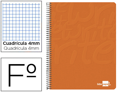 LIDERPAPEL - CUADERNO ESPIRAL FOLIO WRITE TAPA BLANDA 80H 60GR CUADRO 4MM CON MARGEN COLOR NARANJA (Ref.BF95)