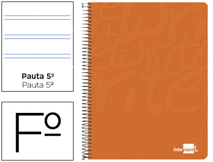 LIDERPAPEL - CUADERNO ESPIRAL FOLIO WRITE TAPA BLANDA 80H 60GR PAUTA 2,5 MM CON MARGEN COLOR NARANJA (Ref.EW08)