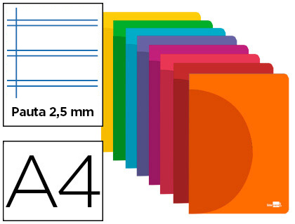 LIDERPAPEL - LIBRETA 360 TAPA DE PLASTICO A4 48 HOJAS 90G/M2 PAUTA 5 2,5MM CON MARGEN COLORES SURTIDOS (Ref.LF13)