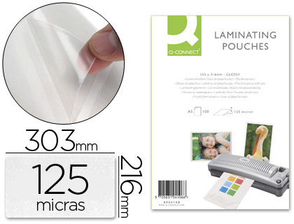 Q-CONNECT - BOLSA DE PLASTIFICAR 303 X 216 MM DIN A4 125 MC AUTOADHESIVAS CAJA DE 100 UNIDADES (Ref.KF16990)