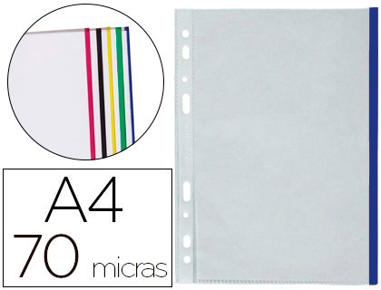 Q-CONNECT - FUNDA MULTITALADRO DIN A4 70 MC PP CRISTAL CON BORDE AZUL BOLSA DE 10 UDS (Ref.KF18054)
