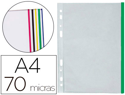Q-CONNECT - FUNDA MULTITALADRO DIN A4 70 MC PP CRISTAL CON BORDE VERDE BOLSA DE 10 UDS (Ref.KF18052)