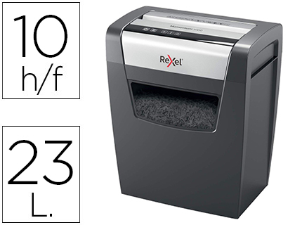 REXEL - DESTRUCTORA DE DOCUMENTOS MOMENTUM X410 CAPACIDAD DE CORTE 10 HOJAS DESTRUYE GRAPAS Y CLIPS PAPELERA 23 L (Ref.2104571EU)
