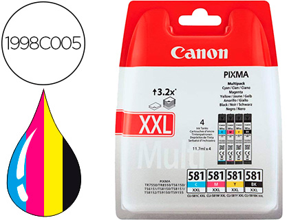 CANON - INK JET PGI-580/CLI-581 XXL PIXMA PARA TS6150 / TS8150 /TR7550 / TR8550 MULTIPACK NEGRO AMARILLO CIAN (Ref.1998C005)