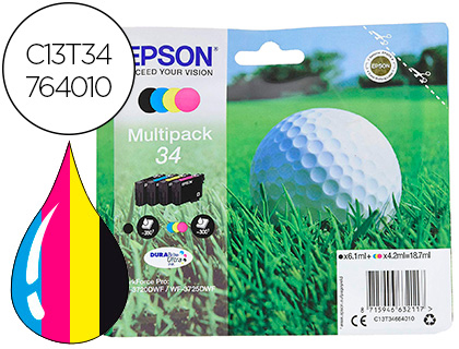 EPSON - INK-JET 34XL WORKFORCE PRO WF-3720 / WF-3720DWF / WF-3725DWF PACK NEGRO AMARILLO CIAN Y MAGENTA 950 (Ref.C13T34764010)