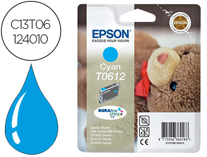 EPSON - Cartuchos de Tinta ORIGINALES T0612 STYLUS D68/D88/D88 PLUS/DX-3800/DX-4200/DX-4800 CIAN - 250pag (Ref. C13T06124010)