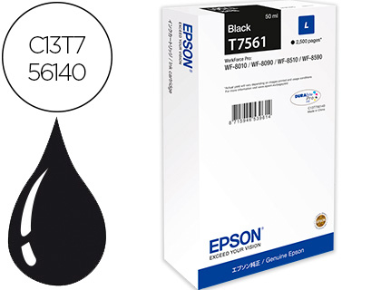 EPSON - INK-JET T7561 NEGRO L WF-8010DW / 8090D3TWC / 8510DWF / 8590DWF CAPACIDAD 2500 PAG (Ref.C13T756140)