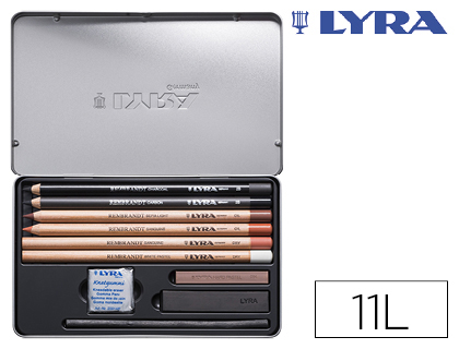 LYRA - LAPICES REMBRANDT MONOCROMO CON ACCESORIOS PARA ESBOZOS CAJA METALICA DE 11 UNIDADES (Ref.2051110)