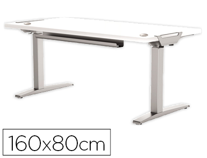 MESA DE OFICINA LEVADO BASE METAL ACERO PINTADO SISTEMA ELECTRICO REGULABLE ALTURA TABLERO BLANCO 160 X 80 CM (Ref.9708801)