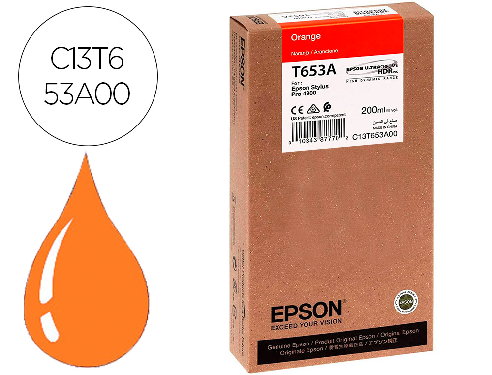 EPSON - Ink-jet gf stylus pro-4900 naranja 200 ml (Ref. C13T653A00)
