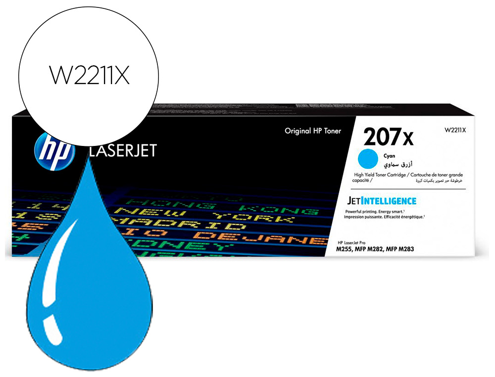 HP ( HEWLETT PACKARD ) - Toner 207x color laserjet pro m282nw / m283fdn / m283fdw cian 2.450 paginas (Ref. W2211X)