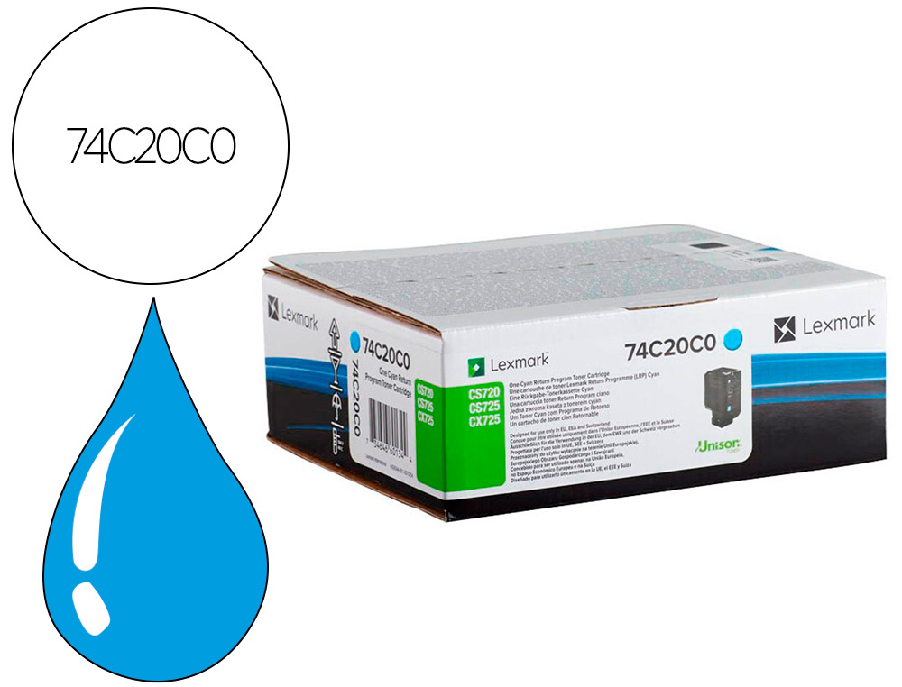 LEXMARK - Toner laser 74c20c0 cx725de / cs720d e/ cs725de cian 3000 paginas (Ref. 74C20C0)