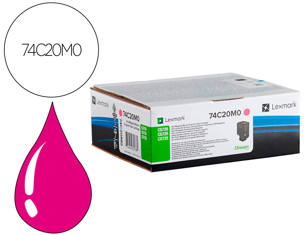 LEXMARK - Toner laser 74c20m0 cx725de / cs720de / cs725de magenta 3000 paginas (Ref. 74C20M0)