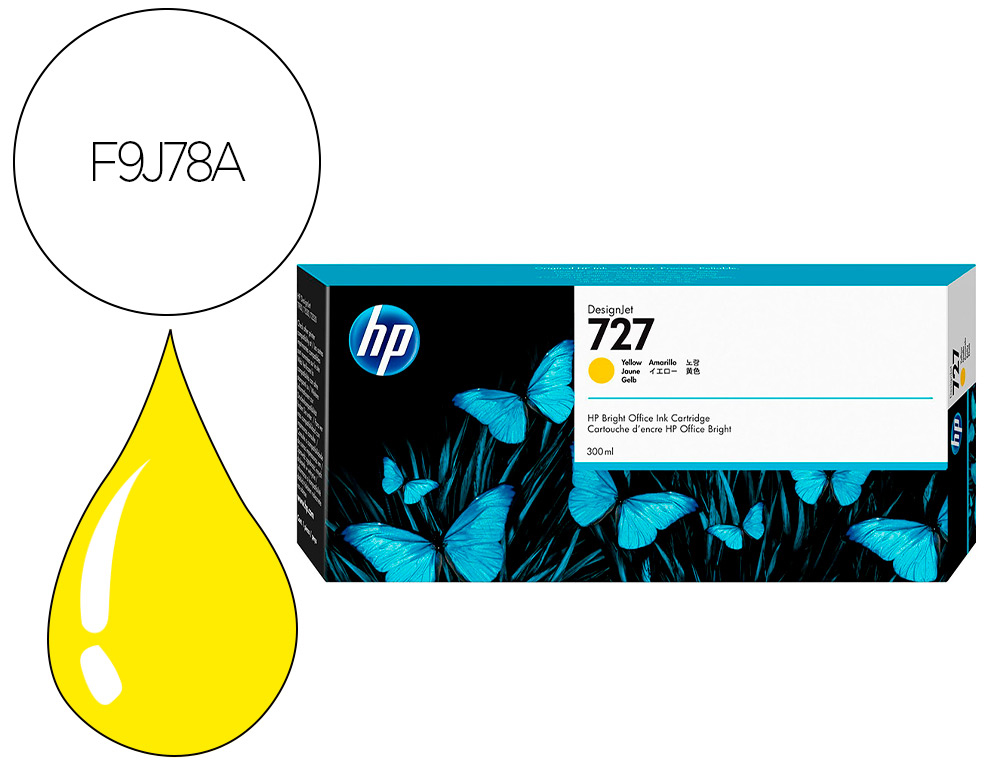 HP ( HEWLETT PACKARD ) - Ink-jet designjet t1500/t920 amarillo n 727/1000 paginas (Ref. F9J78A)