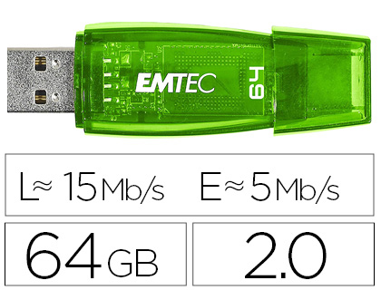 EMTEC - Memoria usb flash c410 64 gb 2.0 verde (Ref. E141125) (Canon L.P.I. 0,24€ Incluido)