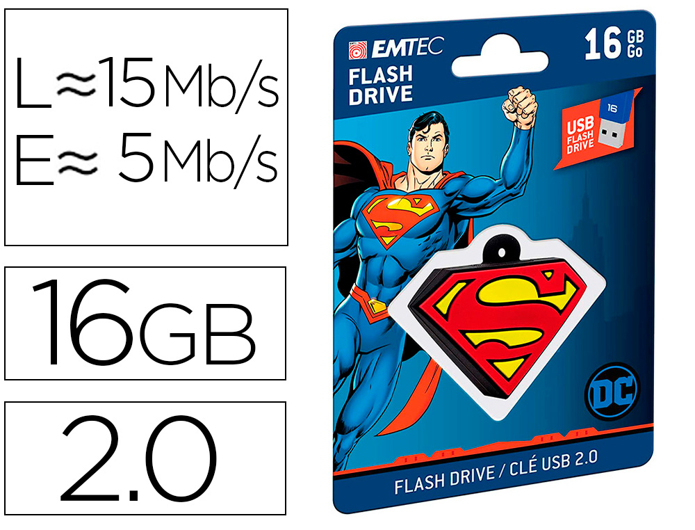 EMTEC - Memoria usb flash 16 gb usb 2.0 collector superman (Ref. E172686)