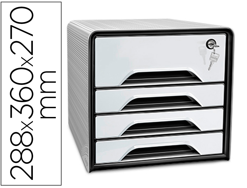 CEP - Fichero cajones de sobremesa smoove secure con cerradura 4 cajones color blanco/negro 288x360x270 mm (Ref. 1073110511)