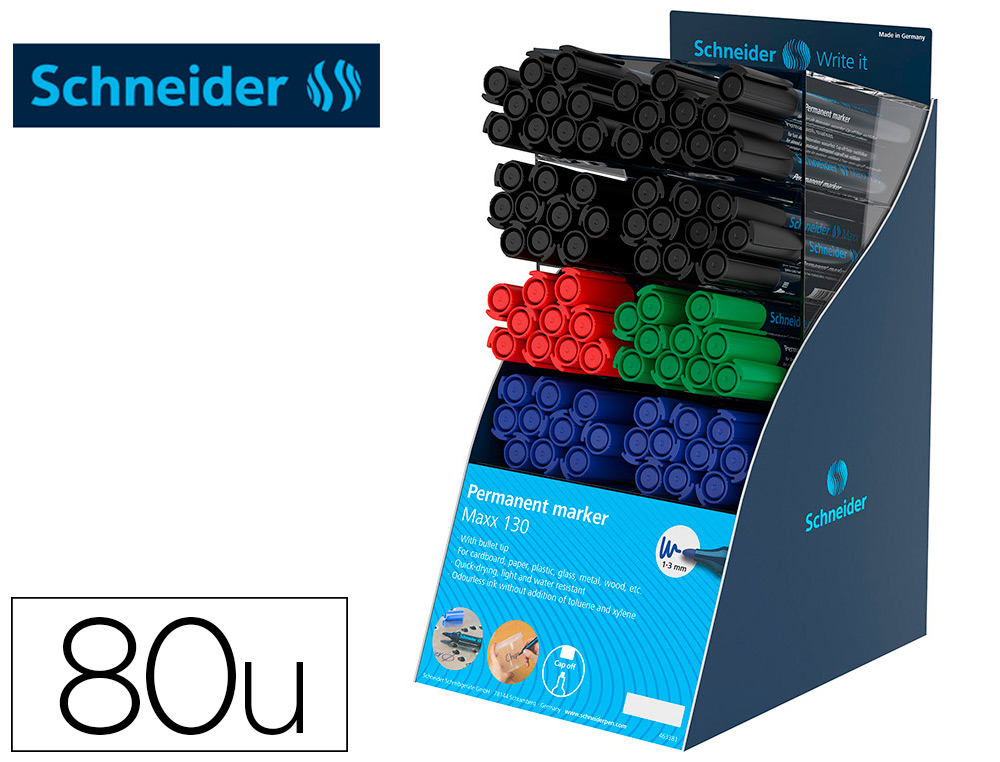SCHNEIDER - Rotulador maxx 130 permanente punta redonda 1-3 mm reciclado 95% exp.80 unidades stdas. 218x315x168 mm (Ref. SH304922)