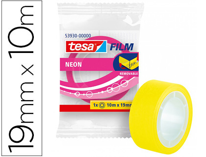 TESA - Cinta adhesiva film neon 10 mt x 19 mm amarillo/rosa encelofanada (Ref. 53930-00000-00)