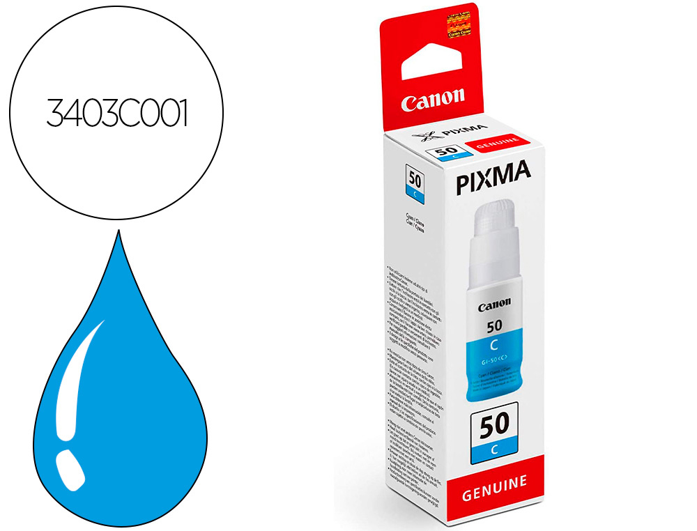 CANON - Tinta gi-50c para pixma g5050/g6050/g7050/gm2050/ gm4050 cian 7700 paginas (Ref. 3403C001)
