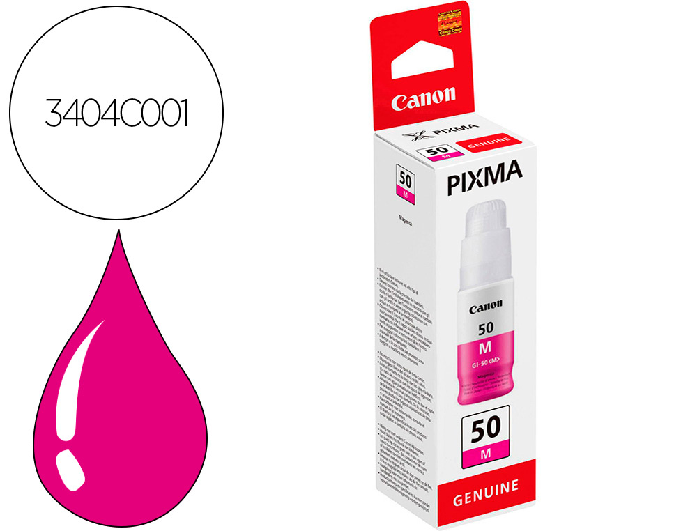 CANON - Tinta gi-50m para pixma g5050/g6050/g7050/gm2050/ gm4051 magenta 7700 paginas (Ref. 3404C001)