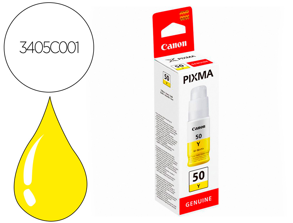 CANON - Tinta gi-50y para pixma g5050/g6050/g7050/gm2050/ gm4052 amarillo 7700 paginas (Ref. 3405C001)