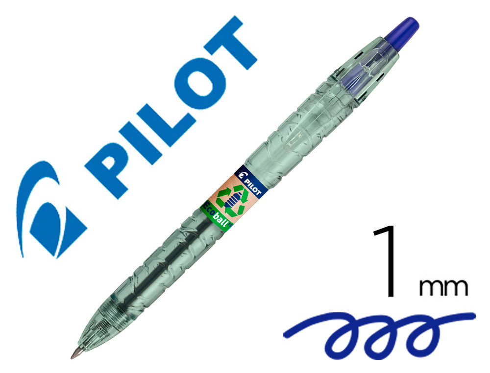 PILOT - Boligrafo ecoball plastico reciclado tinta aceite punta de bola 1 mm color azul (Ref.BP-B2PEB-M-L-BG / NEBA)