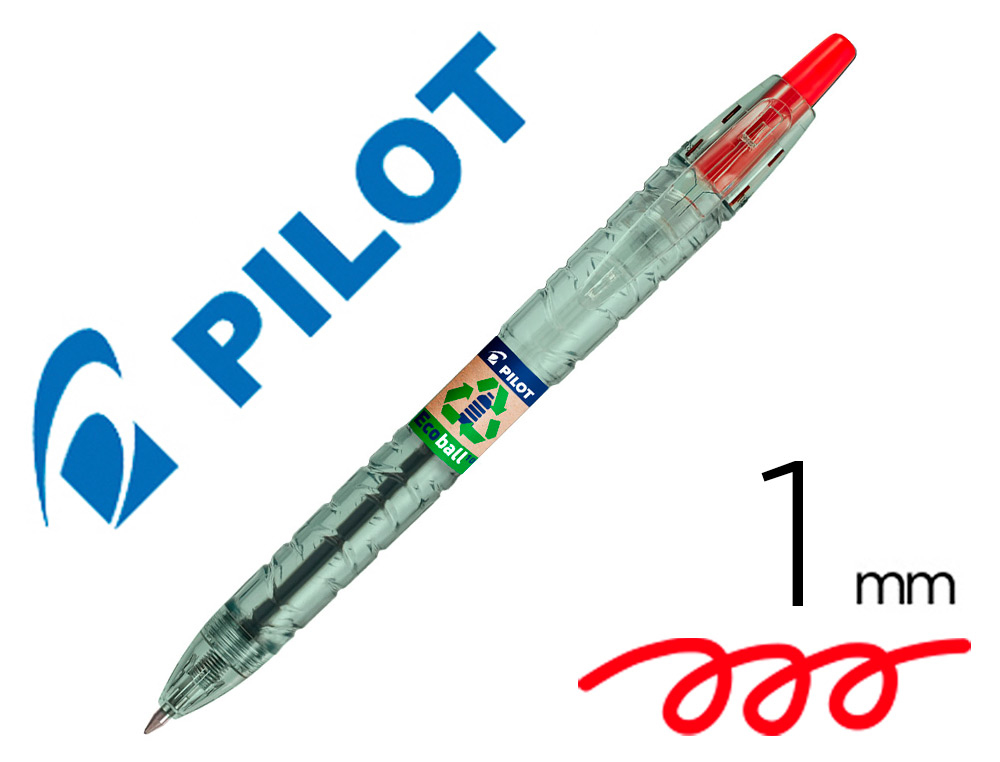 PILOT - Boligrafo ecoball plastico reciclado tinta aceite punta de bola 1 mm color rojo (Ref.BP-B2PEB-M-R-BG / NEBR)