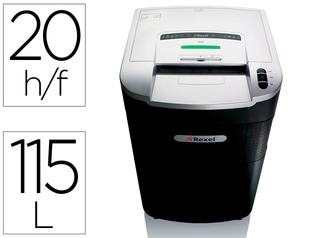 REXEL - Destructora de documentos antiatasco mercury rlx20 capacidad 20 hojas cruzado destruye grapas clips (Ref. 2102446)