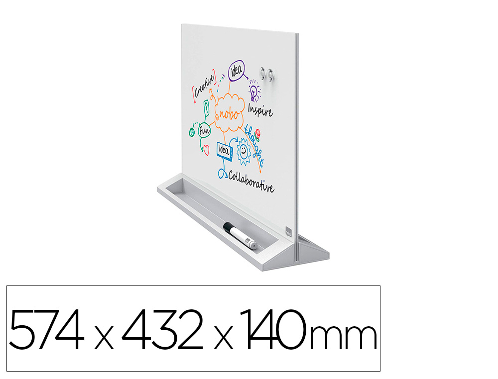 NOBO - Pizarra blanca cristal magnetica sobremesa doble caracon caballete imanes y rotulador 574x432x140 mm (Ref. 1905265)