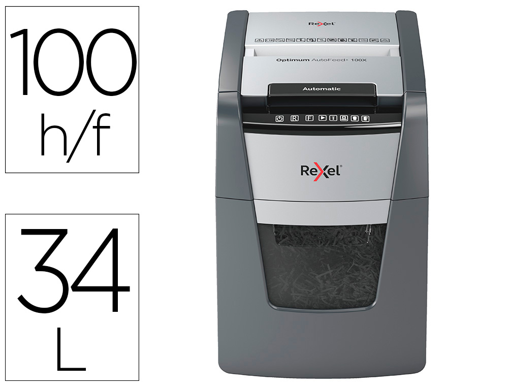 REXEL - Destructora de documentos optimum auto+ 100x eu capacidad 100 hojas particulas destruye grapas (Ref. 2020100XEU)