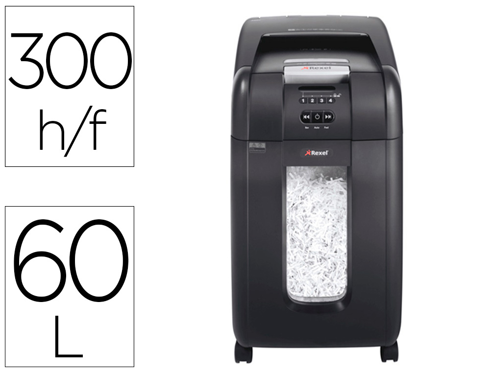 REXEL - Destructora de documentos optimum autofeed+ 300x eu capacidad de corte 300 hojas destruye grapas y clips (Ref. 2020300XEU)