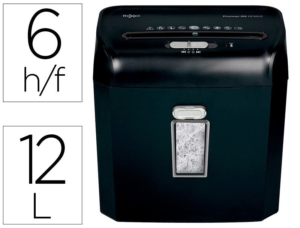 REXEL - Destructora de documentos promax qs rpx612 capacidad 6 hojas particulas destruye grapas clips y (Ref. 2104579EU)