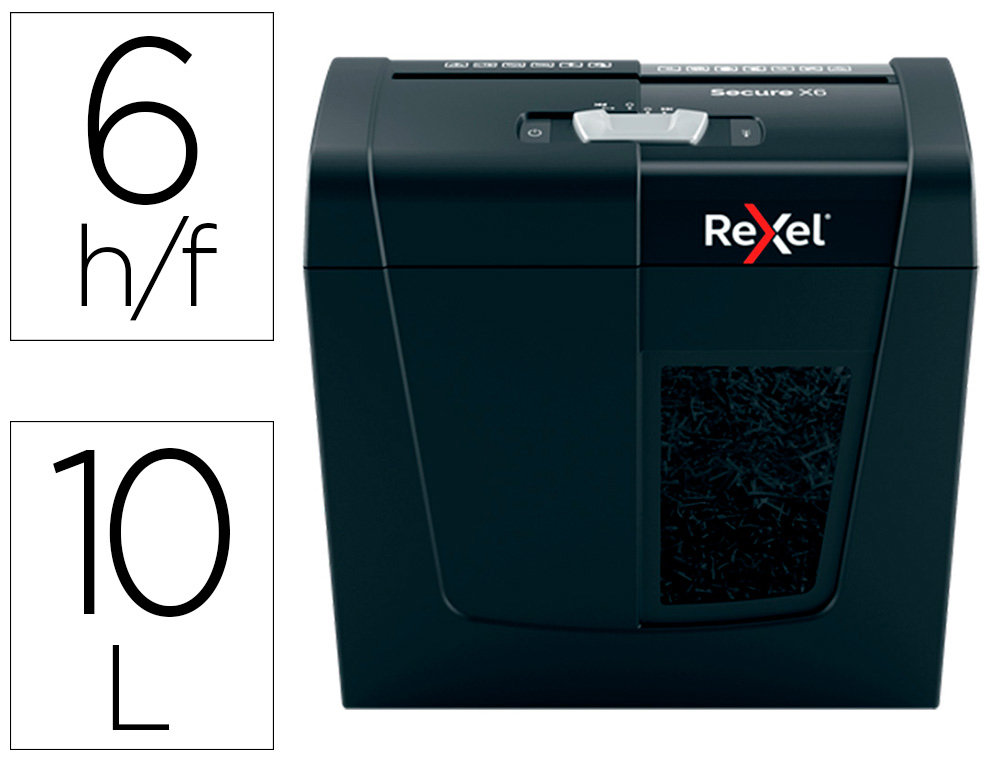 REXEL - Destructora de documentos secure x6 eu capacidad 6 hojas grapas clips tarjetas y cd (Ref. 2020122EU)