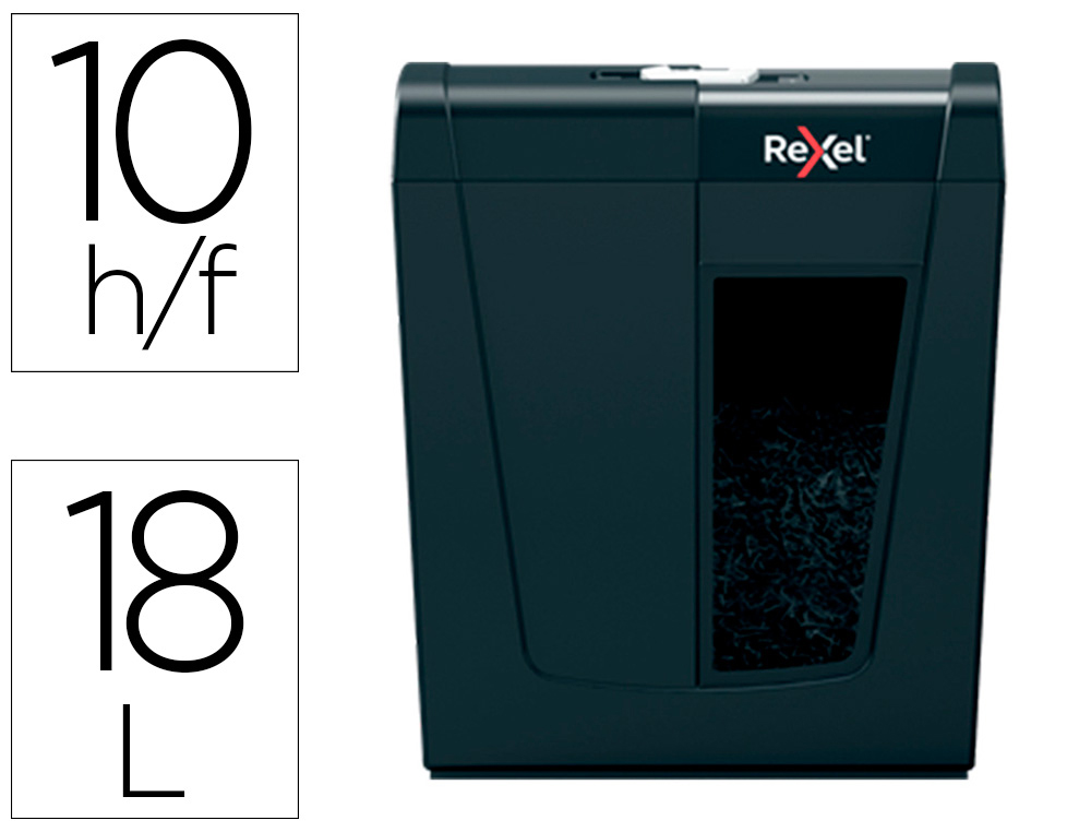REXEL - Destructora de documentos secure x10 eu capacidad 10 hojas grapas clips tarjetas y cd 18 l (Ref. 2020124EU)