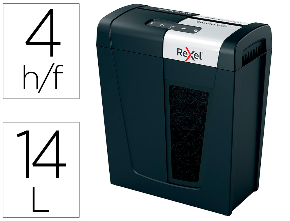 REXEL - Destructora de documentos secure mc4 capacidad 4 hojas micro corte destruye grapas y clips (Ref. 2020129EU)