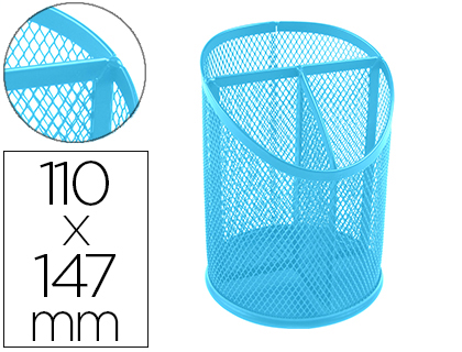 Q-CONNECT - Cubilete portalapices metal rejilla turquesa con 3 compartimientos diametro 110 (Ref. KF11220)