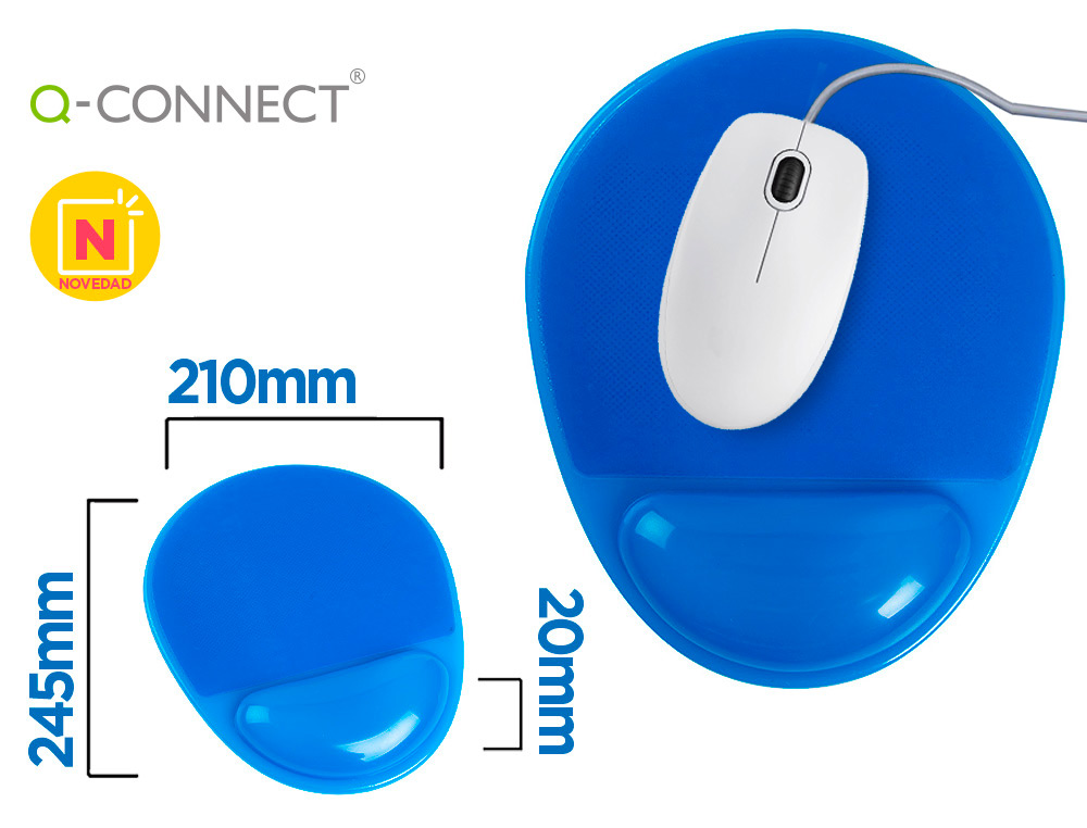 Q-CONNECT - Alfombrilla para raton reposamuñecas de gel pvc color azul 210x245x20 mm (Ref. KF17227)