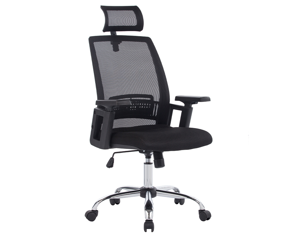 Q-CONNECT - Silla de direccion ergonomica base metal respaldo alto con reposacabeza ajustable (Ref. KF19024)