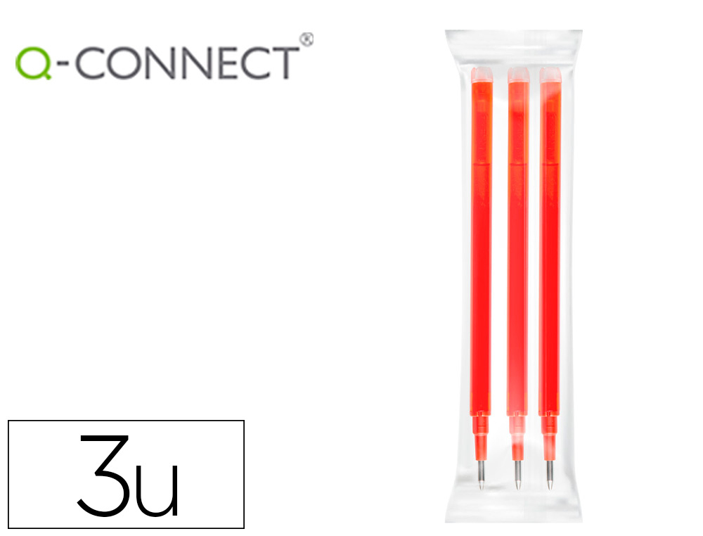 Q-CONNECT - Recambio boligrafo retractil kf11059 borrable rojo caja de 3 unidades (Ref. KF11059)