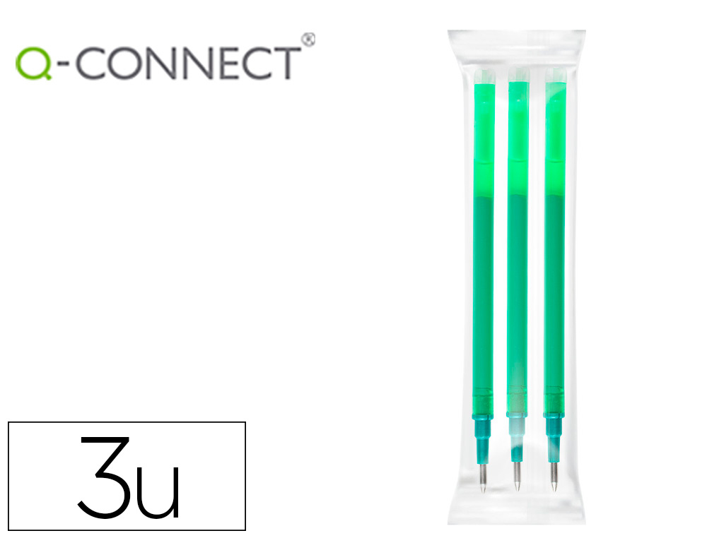 Q-CONNECT - Recambio boligrafo retractil kf11060 borrable verde caja de 3 unidades (Ref. KF11060)