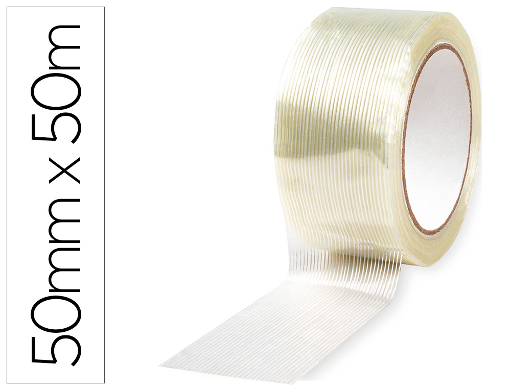 Q-CONNECT - Cinta adhesiva monofilamentos transparente 50 mt x 50 mm para embalaje (Ref. KF18096)