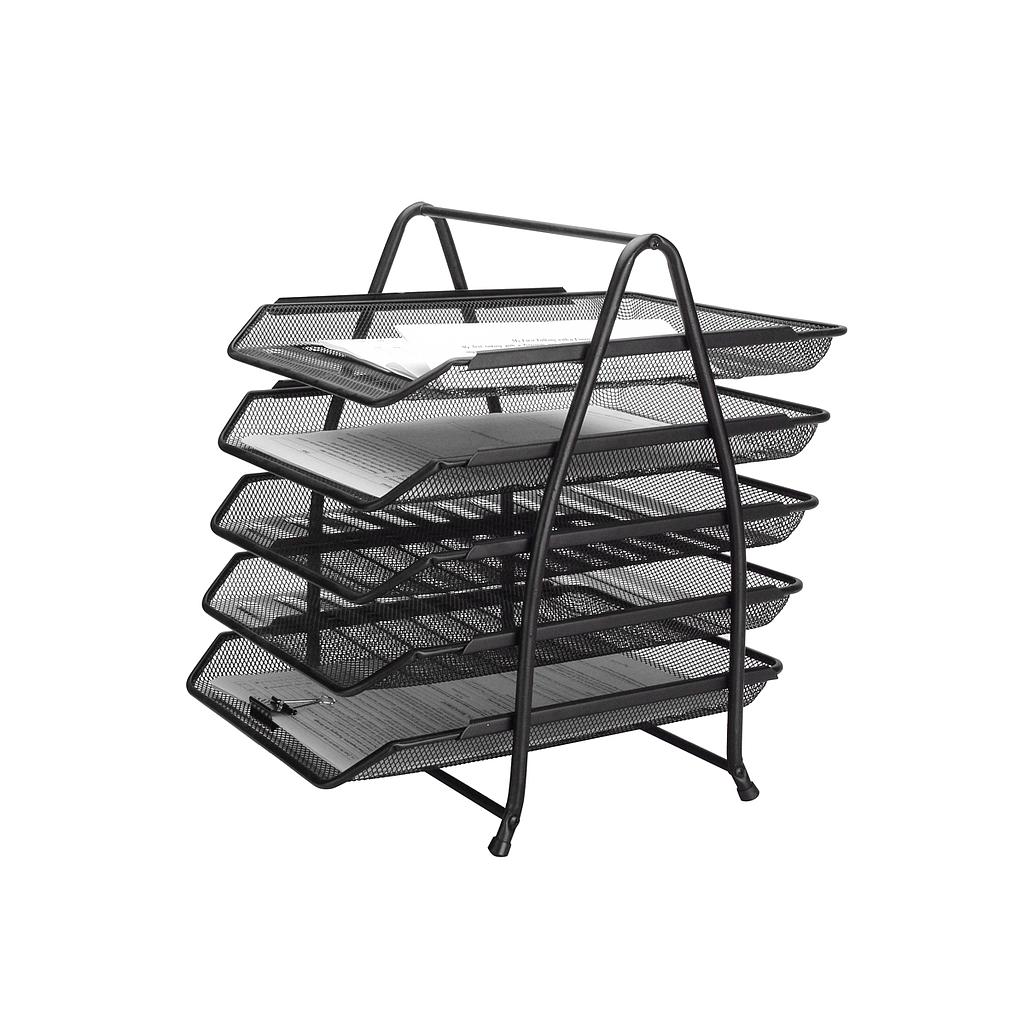 Q-CONNECT - Bandeja sobremesa metalica kf18474 rejilla negro 5 bandejas movibles 350x275x375 mm (Ref. KF18474)