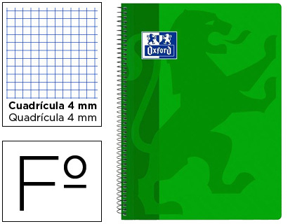 OXFORD - Cuaderno espiral school classic tapa polipropileno folio 80 hojas cuadro 4 mm con margen verde (Ref. 400079661)