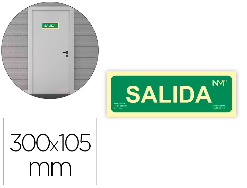 ARCHIVO 2000 - Pictograma salida pvc verde luminiscente 300x105 mm pack de 2 unidades (Ref. 6170-06H VE)