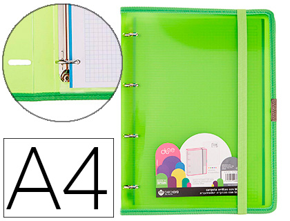 CARCHIVO - Carpeta dune 4 anillas 20 mm polipropileno rigido din A4 con recambio 120 h con gomilla y ribete (Ref. 12377451)